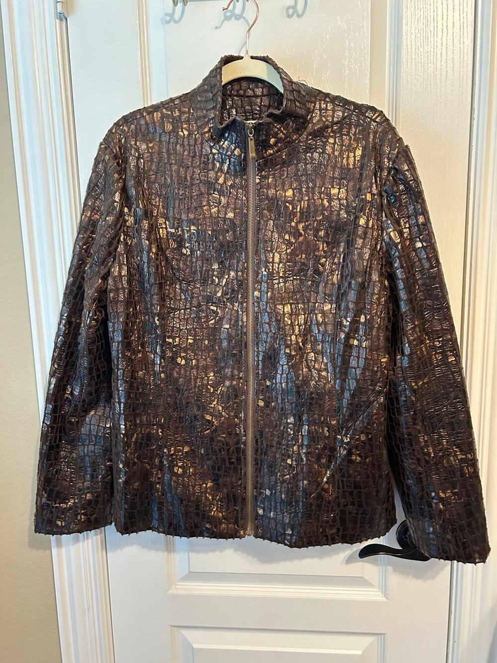 Compliments Sz 16 Faux Leather Sparkle Gold Full Zip Jacket